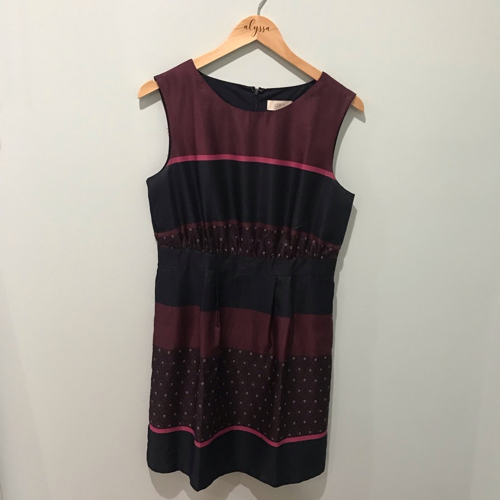 Loft Burgundy Navy Work Dress
